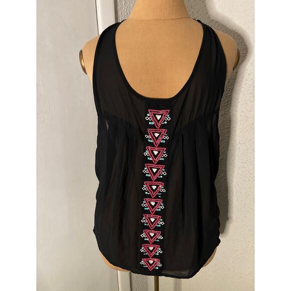 Bershka Black/Red  Sheer Beaded Racerback Tank S Bohemian Dopamine Quiet Luxury - Picture 1 of 9